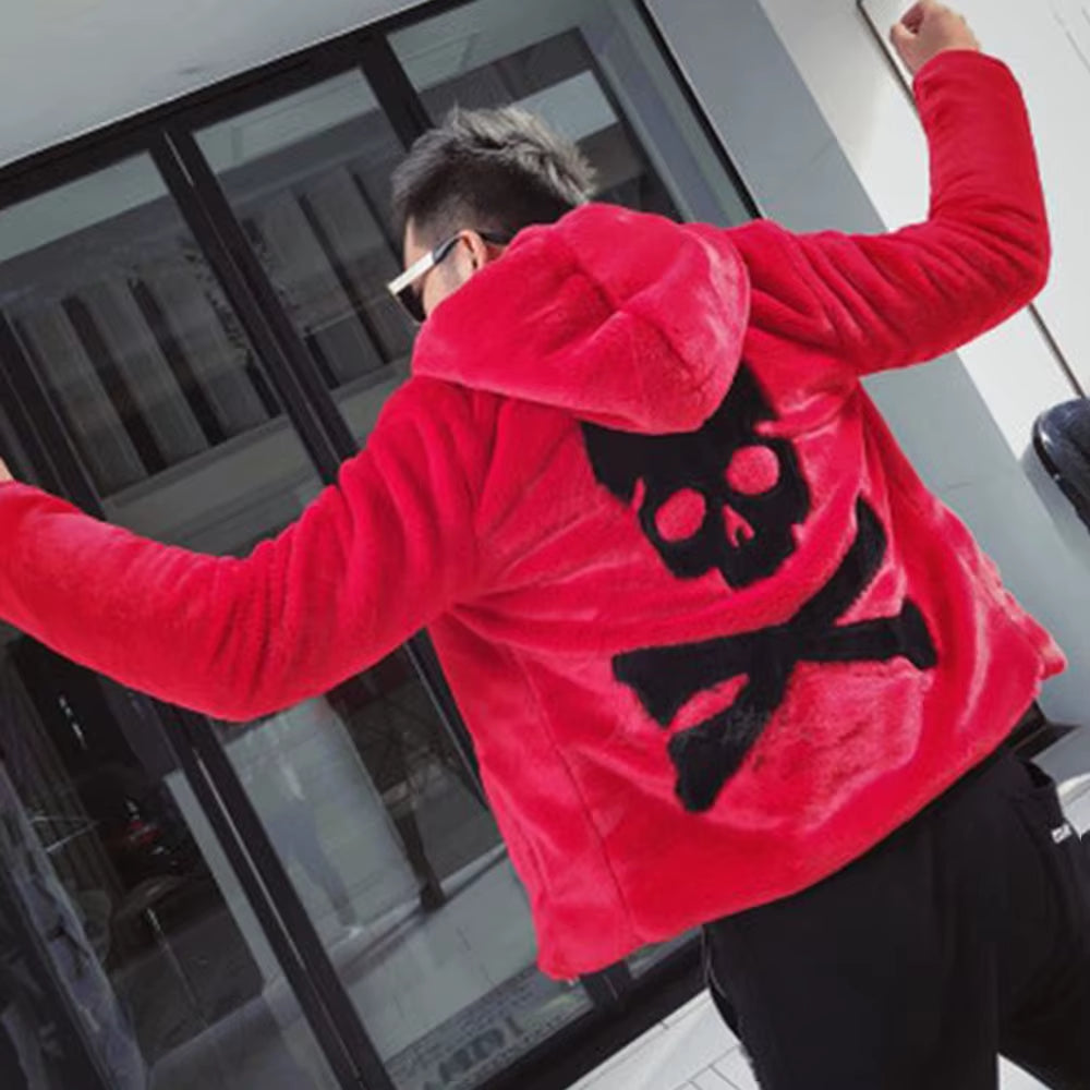 Autumn and Winter Fashion Hip-Hop Trend Skull Loose Hooded Jacket American Street High-Quality Casual Plush Warm Jacket for Men