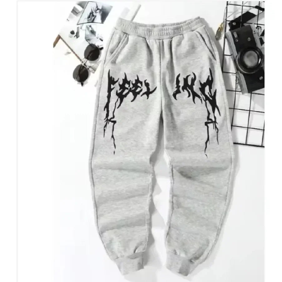 2025 American Knitted Sports Printing Pattern Casual Solid Color Men'S Leggings with Loose and Versatile Drawstring Pants Pants