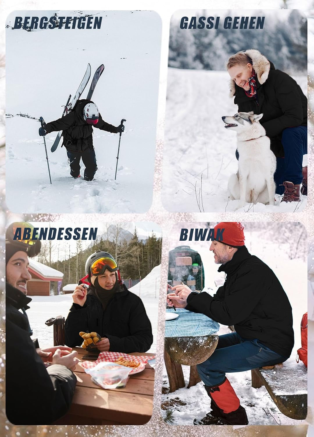 Men Puffer Jacket Winter down Coat Insulated with Hood for Winter Outdoor Hiking BLACK L