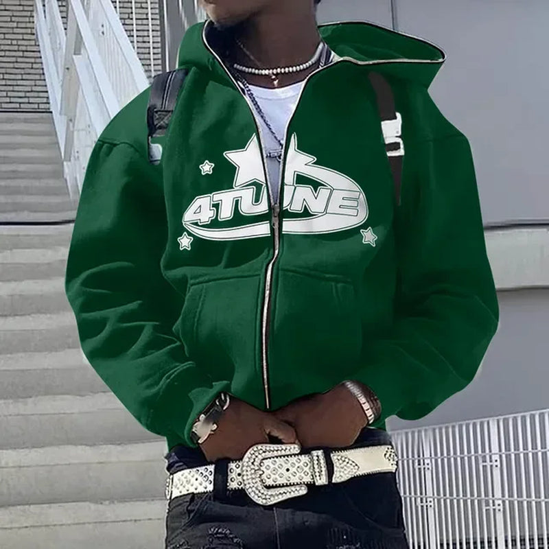 Zip up Hoodies Cardigan Hooded Warmth Sweatshirt Aesthetics Letter Print Trend Casual Hip Hop Y2K New Sweatshirts Men'S Clothing
