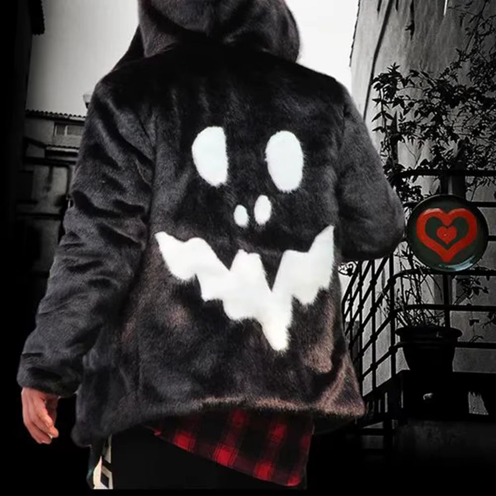 Autumn and Winter Fashion Hip-Hop Trend Skull Loose Hooded Jacket American Street High-Quality Casual Plush Warm Jacket for Men