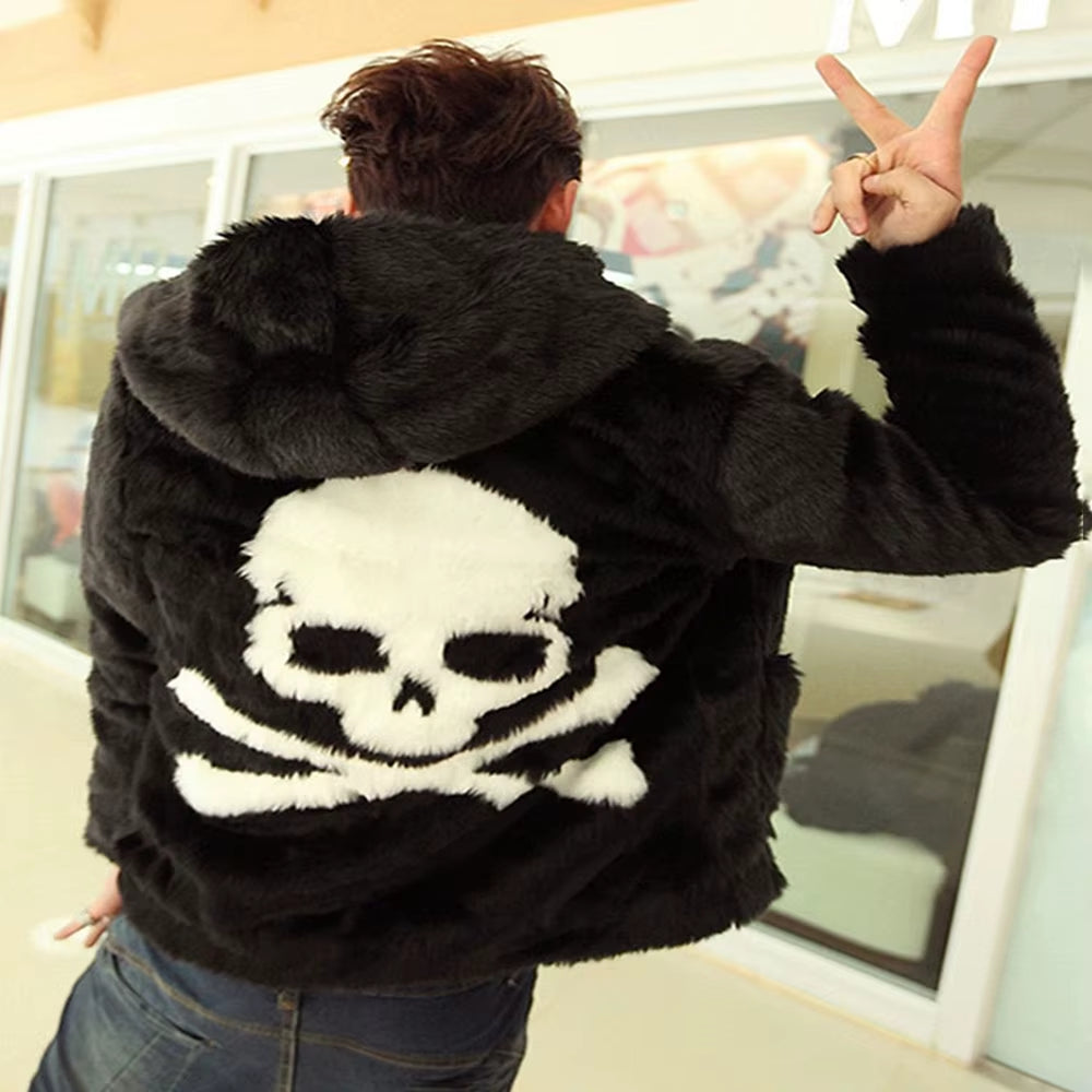 Autumn and Winter Fashion Hip-Hop Trend Skull Loose Hooded Jacket American Street High-Quality Casual Plush Warm Jacket for Men
