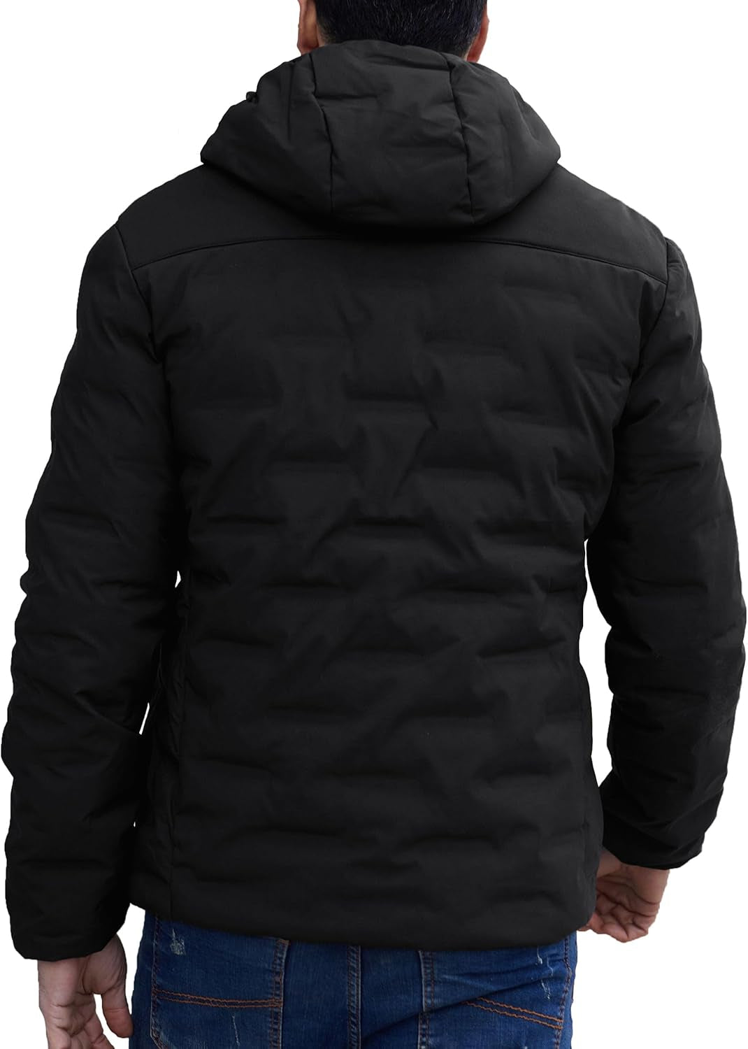 Men Puffer Jacket Winter down Coat Insulated with Hood for Winter Outdoor Hiking BLACK L