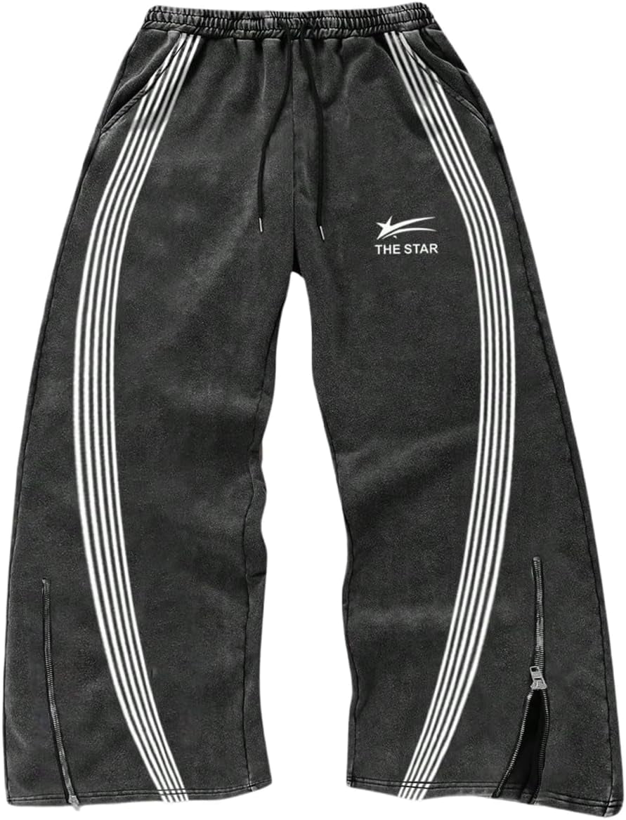 Men'S Y2K Baggy Sweatpants Wide Leg Stripe Track Pants Drawstring Fall Pant with Pockets Streetwear
