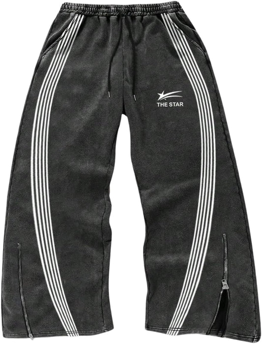 Men'S Y2K Baggy Sweatpants Wide Leg Stripe Track Pants Drawstring Fall Pant with Pockets Streetwear
