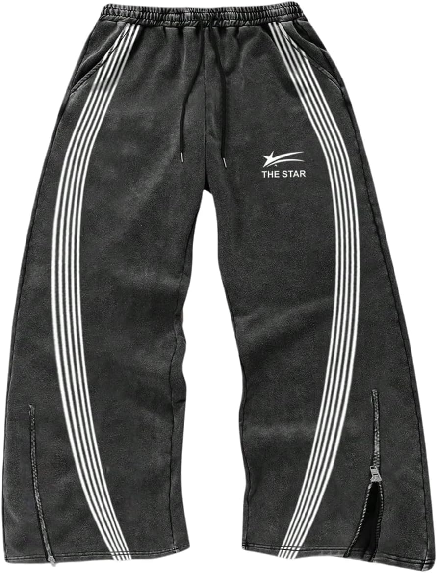 Men'S Y2K Baggy Sweatpants Wide Leg Stripe Track Pants Drawstring Fall Pant with Pockets Streetwear