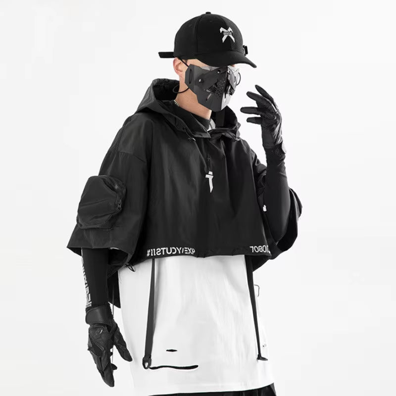 2024 Tactical Techwear Style Punk Hip Hop Short Jacket Hooded Cloak Men Women Functional High Street Casual Coat Cape