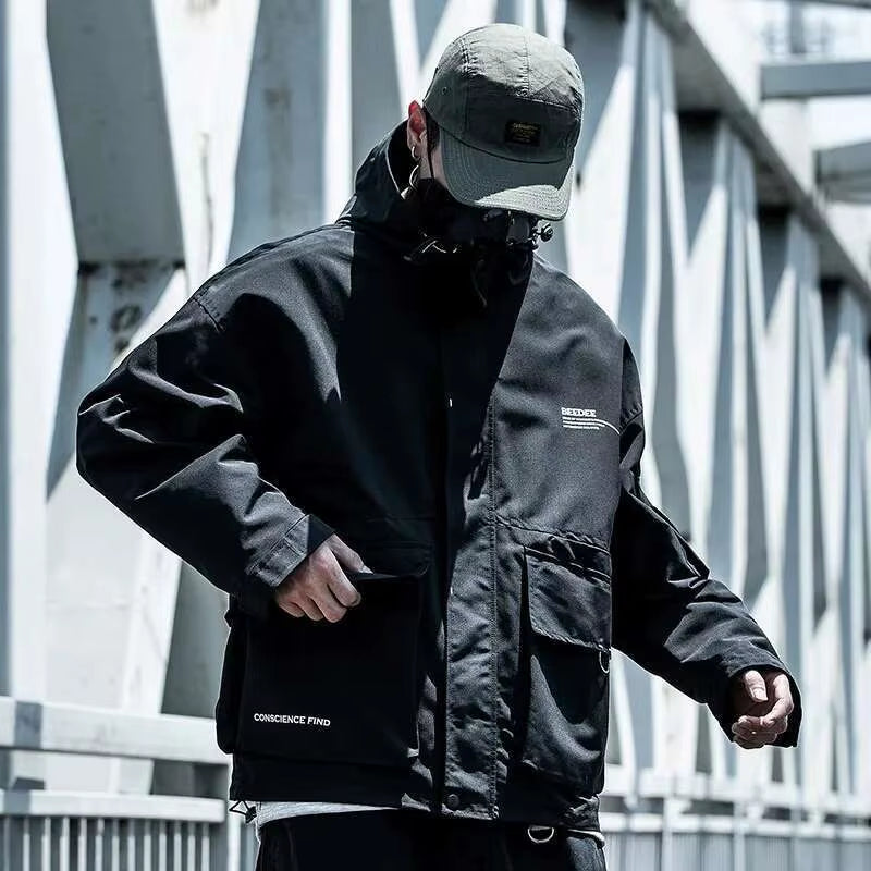 Spring Autumn New Tactical Dark Men'S Tide Loose Fashion Brand Ins Jacket Pockets Hooded Techwear Chic Hooded Coats HK0821