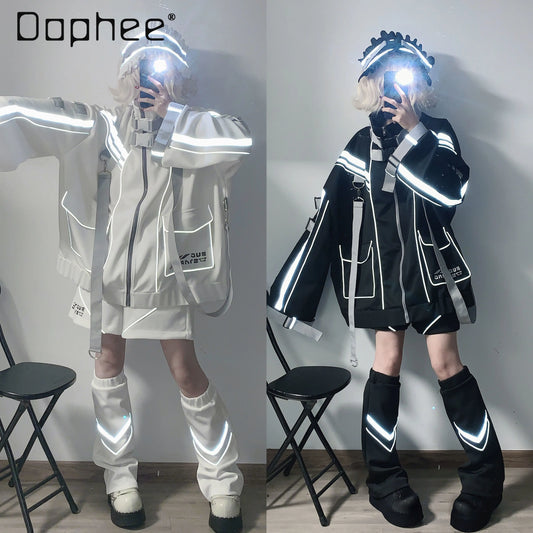 Original Y2K Cyberpunk Mechanical Style Sportswear Jacket 2024 New Japanese Style Mine Couple Sub-Reflective Loose Coat Women