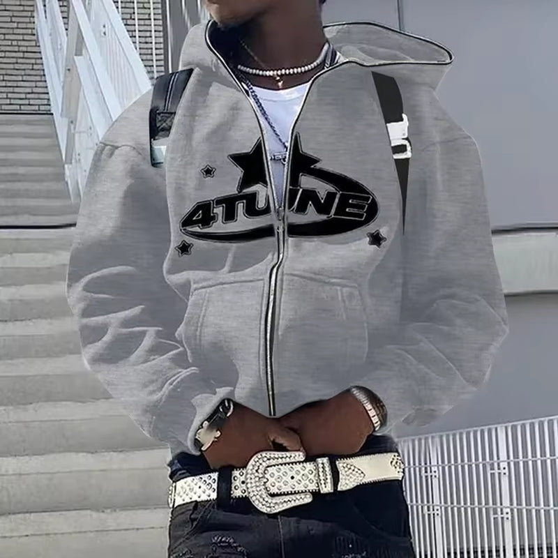 Zip up Hoodies Cardigan Hooded Warmth Sweatshirt Aesthetics Letter Print Trend Casual Hip Hop Y2K New Sweatshirts Men'S Clothing