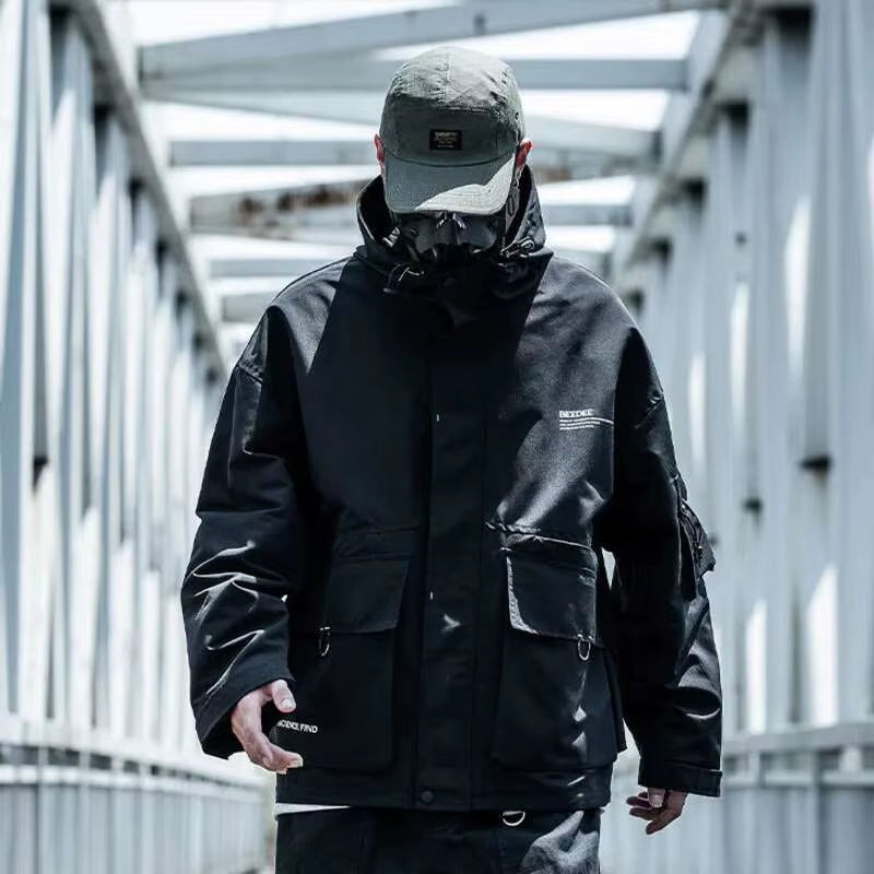 Spring Autumn New Tactical Dark Men'S Tide Loose Fashion Brand Ins Jacket Pockets Hooded Techwear Chic Hooded Coats HK0821