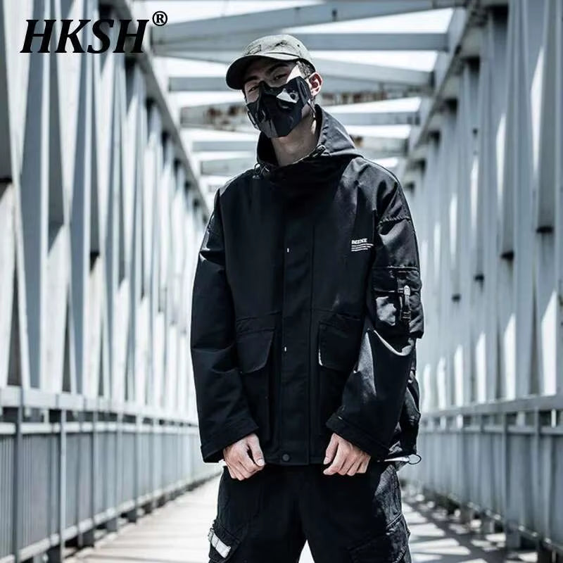 Spring Autumn New Tactical Dark Men'S Tide Loose Fashion Brand Ins Jacket Pockets Hooded Techwear Chic Hooded Coats HK0821