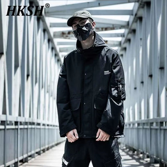 Spring Autumn New Tactical Dark Men'S Tide Loose Fashion Brand Ins Jacket Pockets Hooded Techwear Chic Hooded Coats HK0821