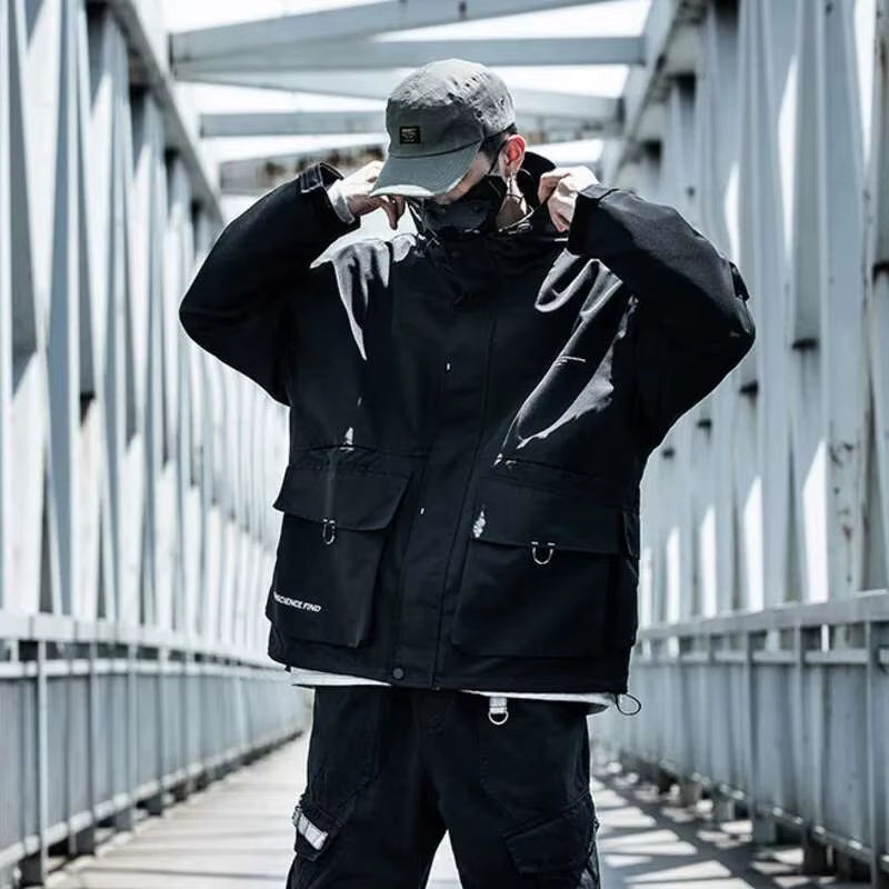 Spring Autumn New Tactical Dark Men'S Tide Loose Fashion Brand Ins Jacket Pockets Hooded Techwear Chic Hooded Coats HK0821