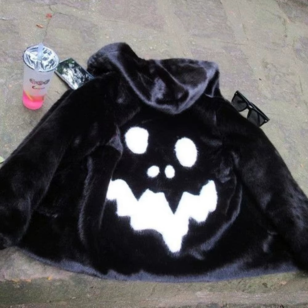 Autumn and Winter Fashion Hip-Hop Trend Skull Loose Hooded Jacket American Street High-Quality Casual Plush Warm Jacket for Men